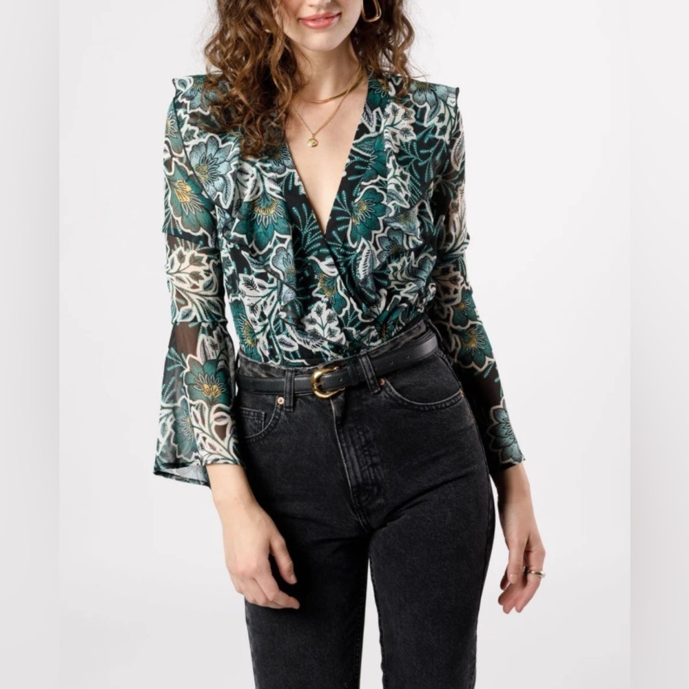 B.O.G. Collective Band of the Free Emerald Bonnie Floral Bodysuit Womens XS NWT